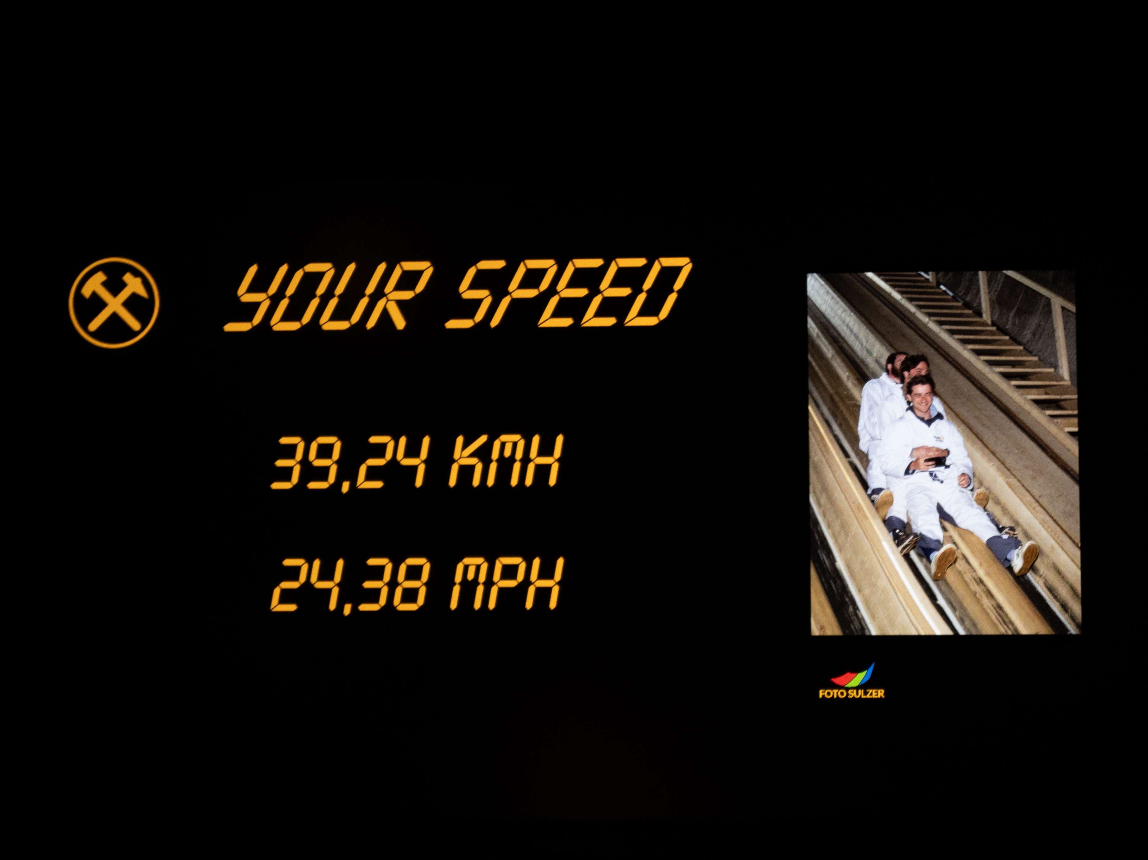 There is a clock that reads your speed on the wall.