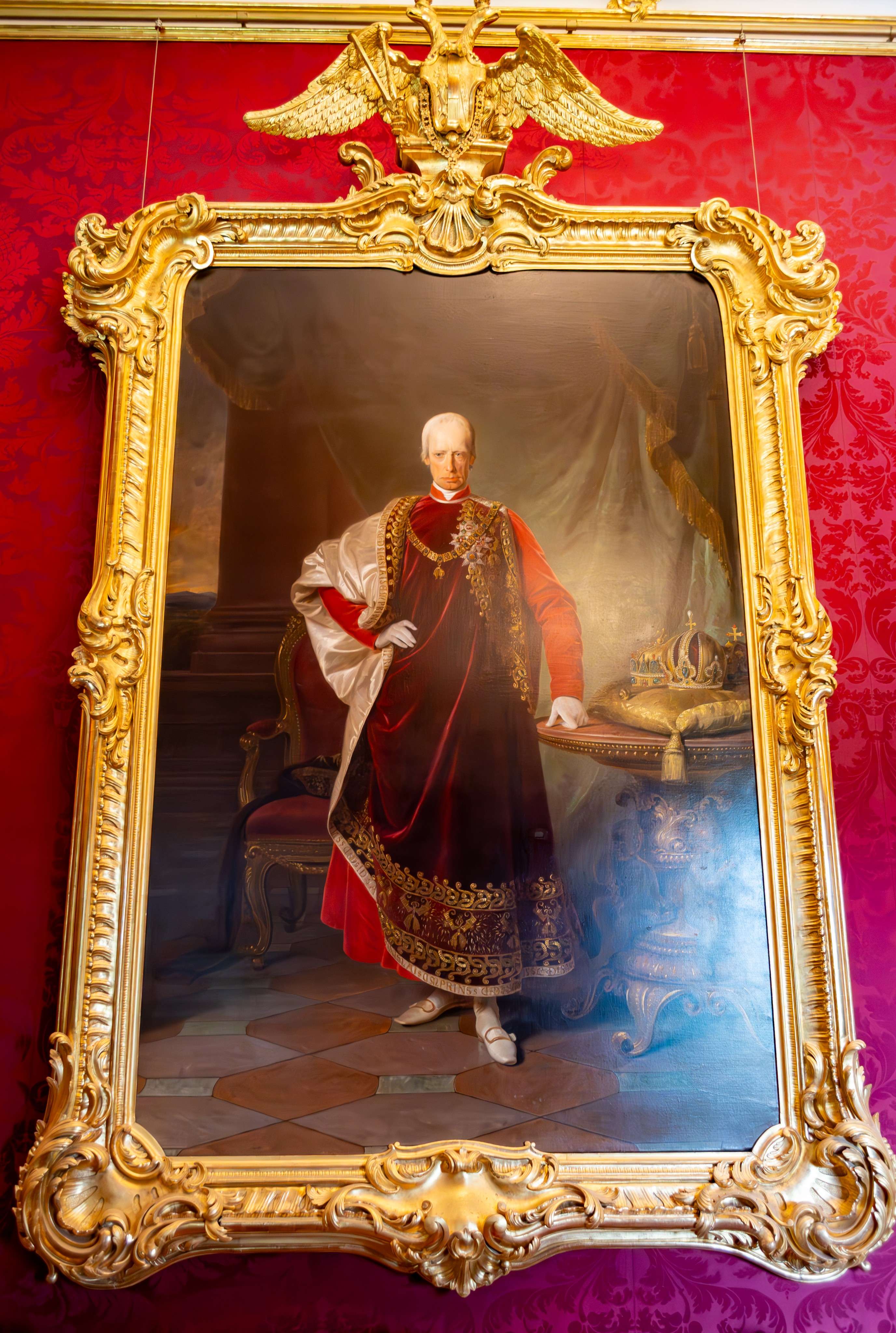 Arafed picture of a painting of a man in a red robe.